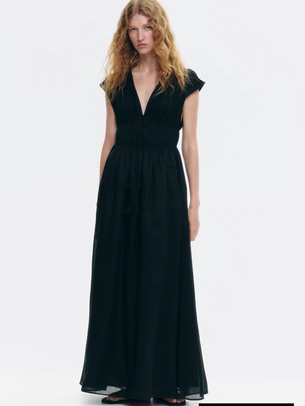 H&M Black Drawstring detail Ramie Maxi Dress